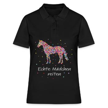 Echte Mädchen Reiten Pferd Pony Reiten Reitstunde - Frauen Polo Shirt - Schwarz - Vorne - Ailine (174cm)