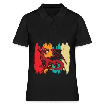 Dragon Retro Vintage Moyen Âge avec Feu - Polo Femme - noir - Devant - Ailine (174cm)