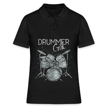 Drummer Girl Schlagzeugerin Trommlerin - Frauen Polo Shirt - Schwarz - Vorne - Ailine (174cm)