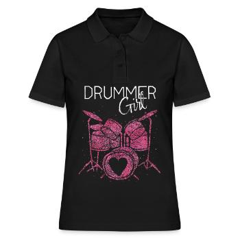 Drummer Girl Schlagzeugerin Drumming - Frauen Polo Shirt - Schwarz - Vorne - Ailine (174cm)