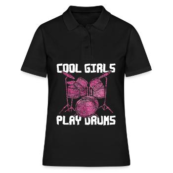 Drummer Girl Schlagzeugerin Trommeln - Frauen Polo Shirt - Schwarz - Vorne - Ailine (174cm)