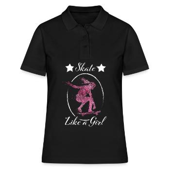 Skate like a girl Skaterin Skateboarderin Skaten - Frauen Polo Shirt - Schwarz - Vorne - Ailine (174cm)