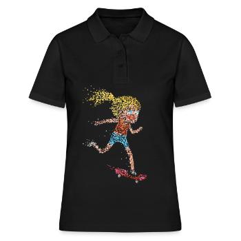 Longboard Skateboard Skaterin Skateboarderin - Frauen Polo Shirt - Schwarz - Vorne - Ailine (174cm)