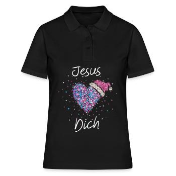 Jesus liebt Dich Weihnachtsgeschenk Gottesdienst - Frauen Polo Shirt - Schwarz - Vorne - Ailine (174cm)