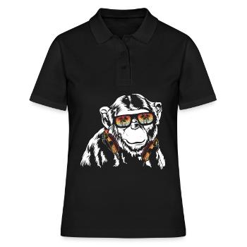 Monkey Cooler Affe DJ Kopfhörer Sonnenbrille Party - Frauen Polo Shirt - Schwarz - Vorne - Ailine (174cm)