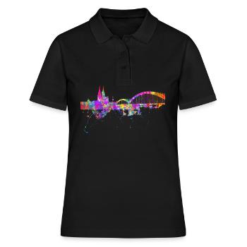 Köln Skyline Kölner Dom Deutzer Brücke Fan Bunt Kö - Frauen Polo Shirt - Schwarz - Vorne - Ailine (174cm)