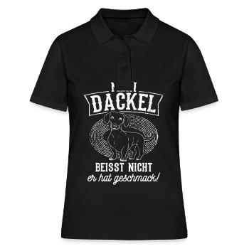 Mein Dackel beisst nicht, er hat Geschmack Dackelh - Frauen Polo Shirt - Schwarz - Vorne - Ailine (174cm)