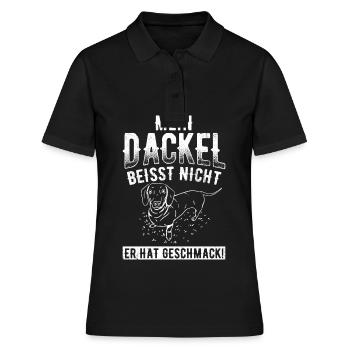 Mein Dackel beisst nicht, er hat Geschmack Dackel - Frauen Polo Shirt - Schwarz - Vorne - Ailine (174cm)