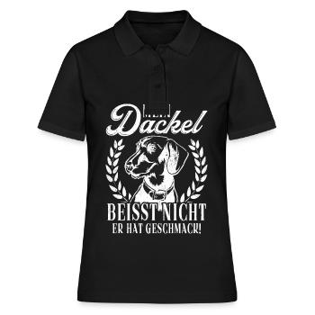 Mein Dackel beisst nicht, er hat Geschmack Dackel - Frauen Polo Shirt - Schwarz - Vorne - Ailine (174cm)