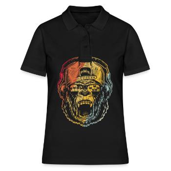 Monkey DJ mit Kopfhörer & Sonnenbrille Geschenkide - Frauen Polo Shirt - Schwarz - Vorne - Ailine (174cm)