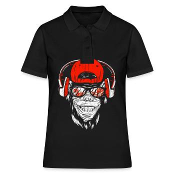 Monkey DJ mit Kopfhörer & Sonnenbrille Geschenkide - Frauen Polo Shirt - Schwarz - Vorne - Ailine (174cm)