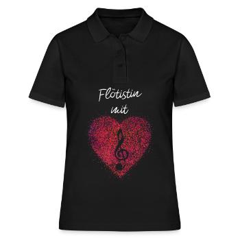 Flötistin mit Herz Flöte Blockflöte Musikerin - Frauen Polo Shirt - Schwarz - Vorne - Ailine (174cm)
