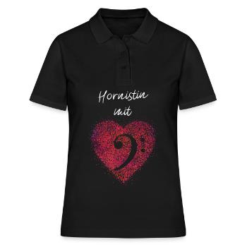 Hornistin mit Herz Waldhornspielerin Waldhorn - Frauen Polo Shirt - Schwarz - Vorne - Ailine (174cm)