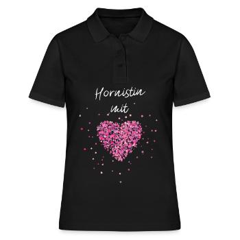 Hornistin mit Herz Waldhorn Musikerin Blaskapelle - Frauen Polo Shirt - Schwarz - Vorne - Ailine (174cm)