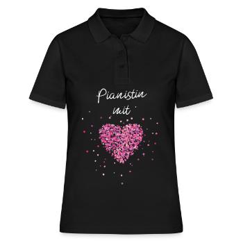 Pianistin mit Herz Klavier Musiklehrerin Musikerin - Frauen Polo Shirt - Schwarz - Vorne - Ailine (174cm)