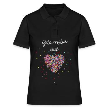 Gitarristin mit Herz akkustische Gitarre Musikerin - Frauen Polo Shirt - Schwarz - Vorne - Ailine (174cm)