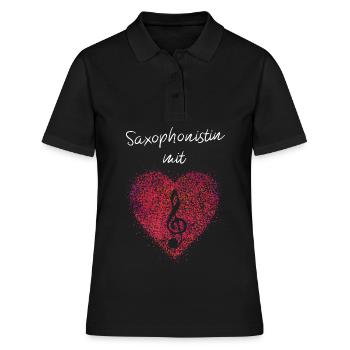 Saxophonistin mit Herz Saxophon Notenschlüssel - Frauen Polo Shirt - Schwarz - Vorne - Ailine (174cm)