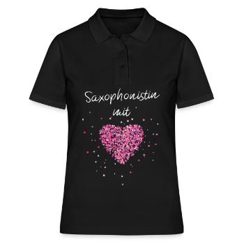 Saxophonistin mit Herz Saxophon Blasinstrument - Frauen Polo Shirt - Schwarz - Vorne - Ailine (174cm)