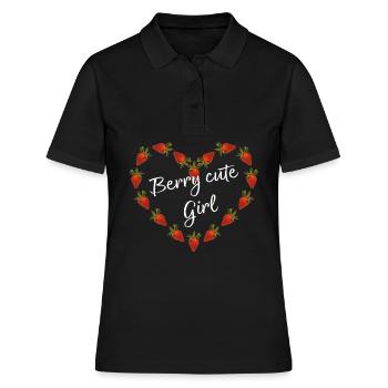 Berry Cute Girl Strawberry Fruits Berries Heart Fruit - Women's Polo Shirt - black - Front - Ailine (174cm)
