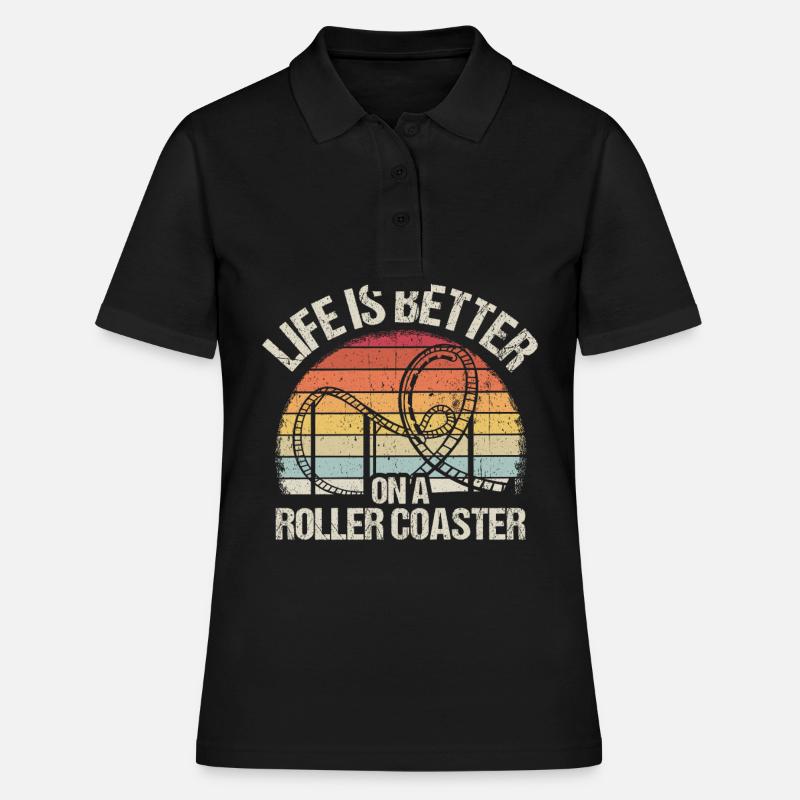 Roller Coaster Roller Coaster Fun Fun Amusement Park Li - Women's Polo Shirt - black