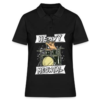 Heavy Meowtal Katze Heavy Metal Rock Headbanger Ca - Frauen Polo Shirt - Schwarz - Vorne - Ailine (174cm)