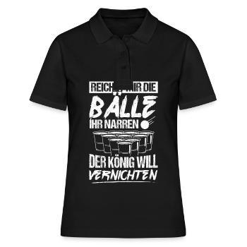Donne-moi les couilles, imbéciles, beerpong, houblon, S - Polo Femme - noir - Devant - Ailine (174cm)