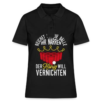 Donne-moi les couilles, imbéciles, beerpong, houblon, S - Polo Femme - noir - Devant - Ailine (174cm)
