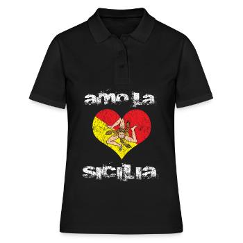 Sicile Sicilia coeur drapeau - Polo Femme - noir - Devant - Ailine (174cm)