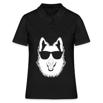 Chien de berger drôle chien de berger blanc - Polo Femme - noir - Devant - Ailine (174cm)