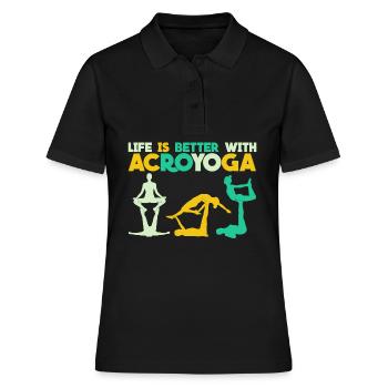 Savasana Acroyoga Retro Acro Yoga - Frauen Polo Shirt - Schwarz - Vorne - Ailine (174cm)