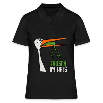 Storch mit Frosch im Hals - Frauen Polo Shirt - Schwarz - Vorne - Ailine (174cm)
