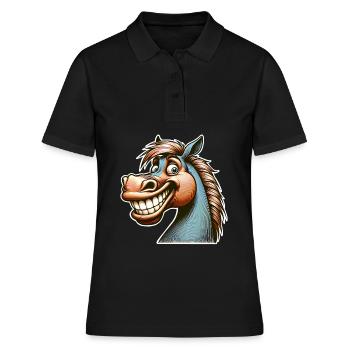 Cheval Sourire Drôle - Polo Femme - noir - Devant - Ailine (174cm)
