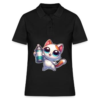 Chat Spray Peut Graffiti - Polo Femme - noir - Devant - Ailine (174cm)
