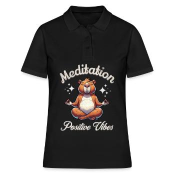 Capybara Meditieren Yoga - Frauen Polo Shirt - Schwarz - Vorne - Ailine (174cm)