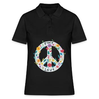 Peacezeichen Blumen Love - Frauen Polo Shirt - Schwarz - Vorne - Ailine (174cm)