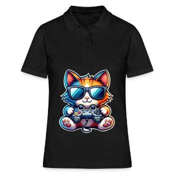 Katze Gaming Gamer - Frauen Polo Shirt - Schwarz - Vorne - Ailine (174cm)