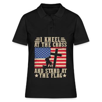 Ich knie am Kreuz und stehe an der Fahne - Frauen Polo Shirt - Schwarz - Vorne - Ailine (174cm)
