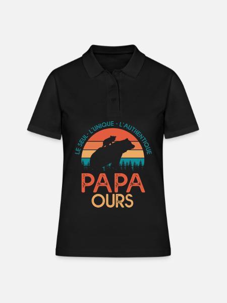 papa ours cadeau papa tshirt papa ours - Polo Femme - noir