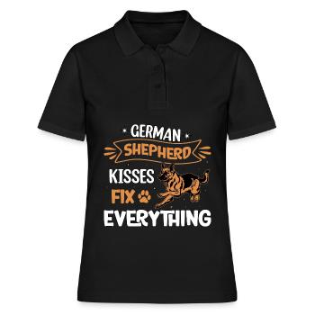 Deutscher Schäferhund Küsse bringen alles in Ordnung - Frauen Polo Shirt - Schwarz - Vorne - Ailine (174cm)