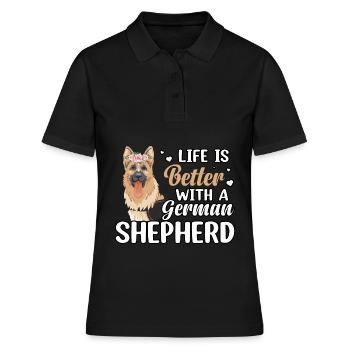 Das Leben ist besser mit einem Deutschen Schäferhund - Frauen Polo Shirt - Schwarz - Vorne - Ailine (174cm)
