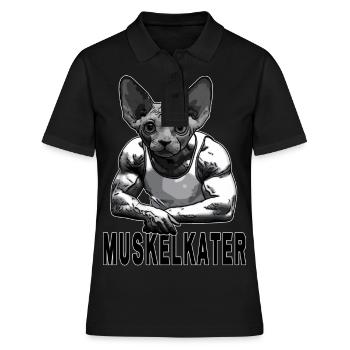 Muskelkater Katze - Frauen Polo Shirt - Schwarz - Vorne - Ailine (174cm)