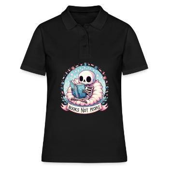 Bücherfreund Skelett Leseliebe - Books not people - Frauen Polo Shirt - Schwarz - Vorne - Ailine (174cm)