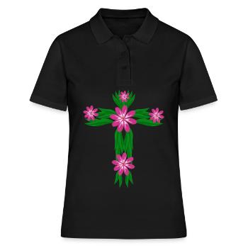 Jésus-Christ fleurs croix christianisme - Polo Femme - noir - Devant - Ailine (174cm)