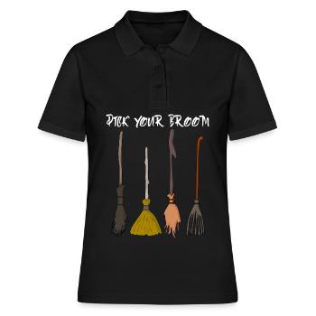 Sorcière Sorcellerie Balai de sorcière Halloween - Polo Femme - noir - Devant - Ailine (174cm)