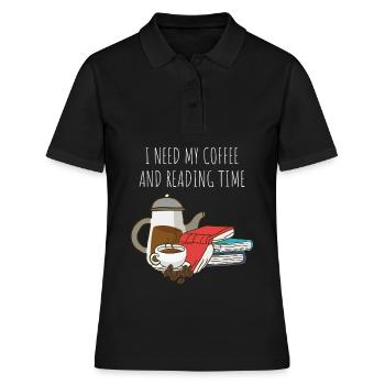 Kaffee trinken, Bücher und Lesen - Frauen Polo Shirt - Schwarz - Vorne - Ailine (174cm)