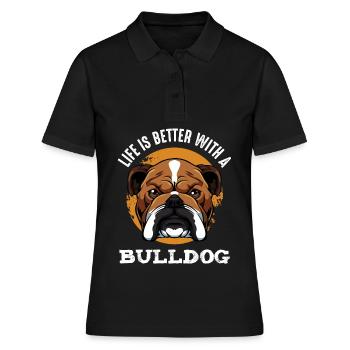 Bulldog Lebensfreude Shirtmotiv - Frauen Polo Shirt - Schwarz - Vorne - Ailine (174cm)