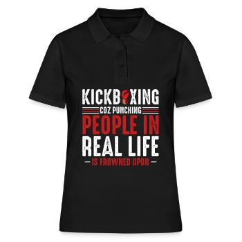 Kickboxing Real Life Spruch - Frauen Polo Shirt - Schwarz - Vorne - Ailine (174cm)