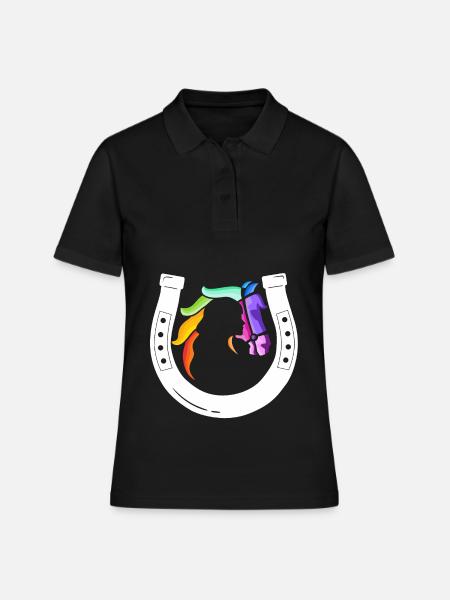 Regenbogenhörer Hufeisen - Frauen Polo Shirt - Schwarz