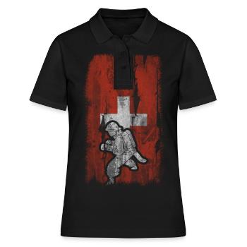 Drapeau suisse et ponts coupe-feu - - Polo Femme - noir - Devant - Ailine (174cm)