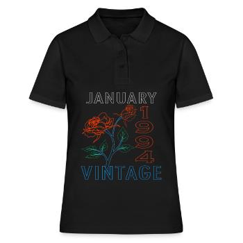 oldschool Geschenkidee geboren Januar 1994 - Frauen Polo Shirt - Schwarz - Vorne - Ailine (174cm)